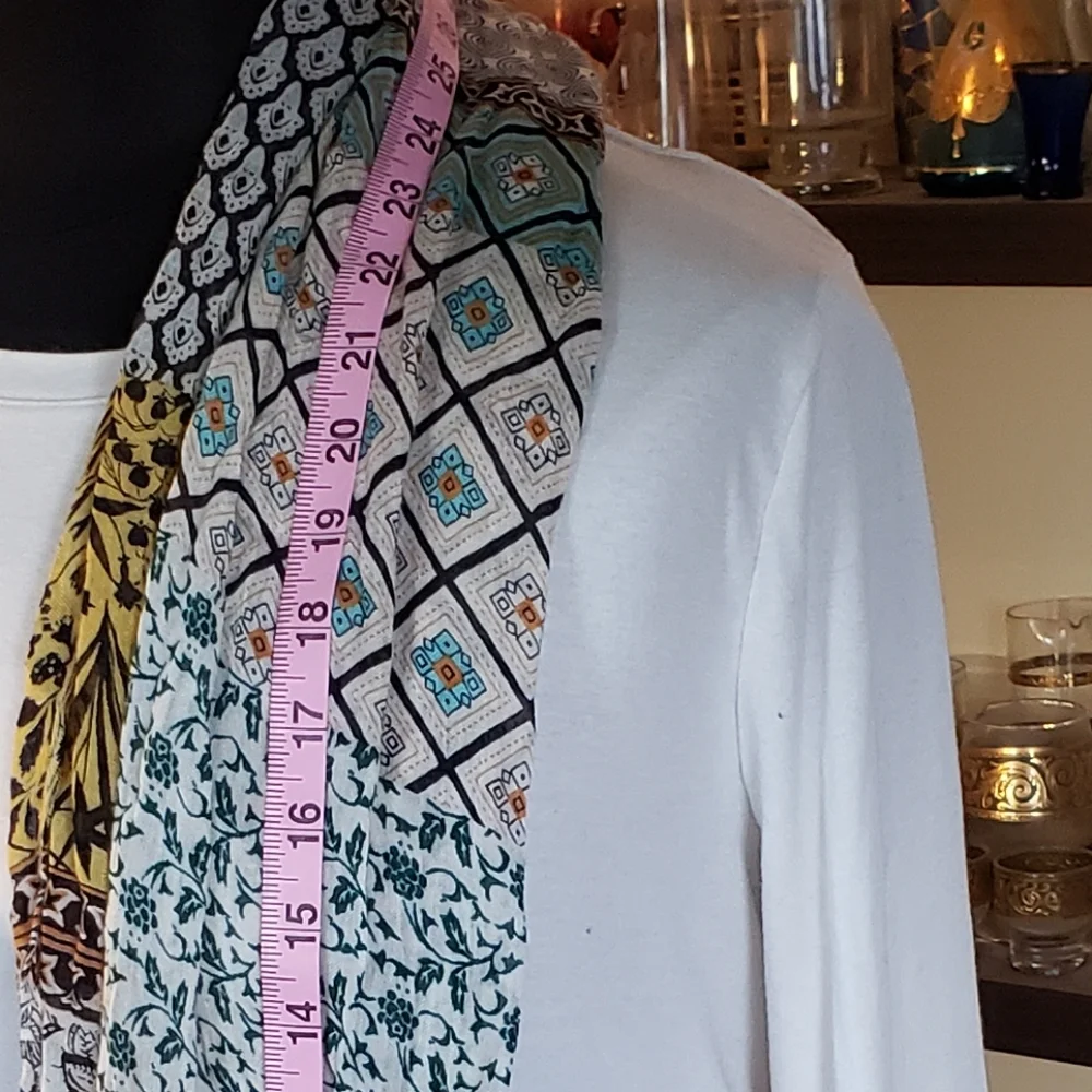 Blue And Ocher Patterend Lightweight Infinity Scarf